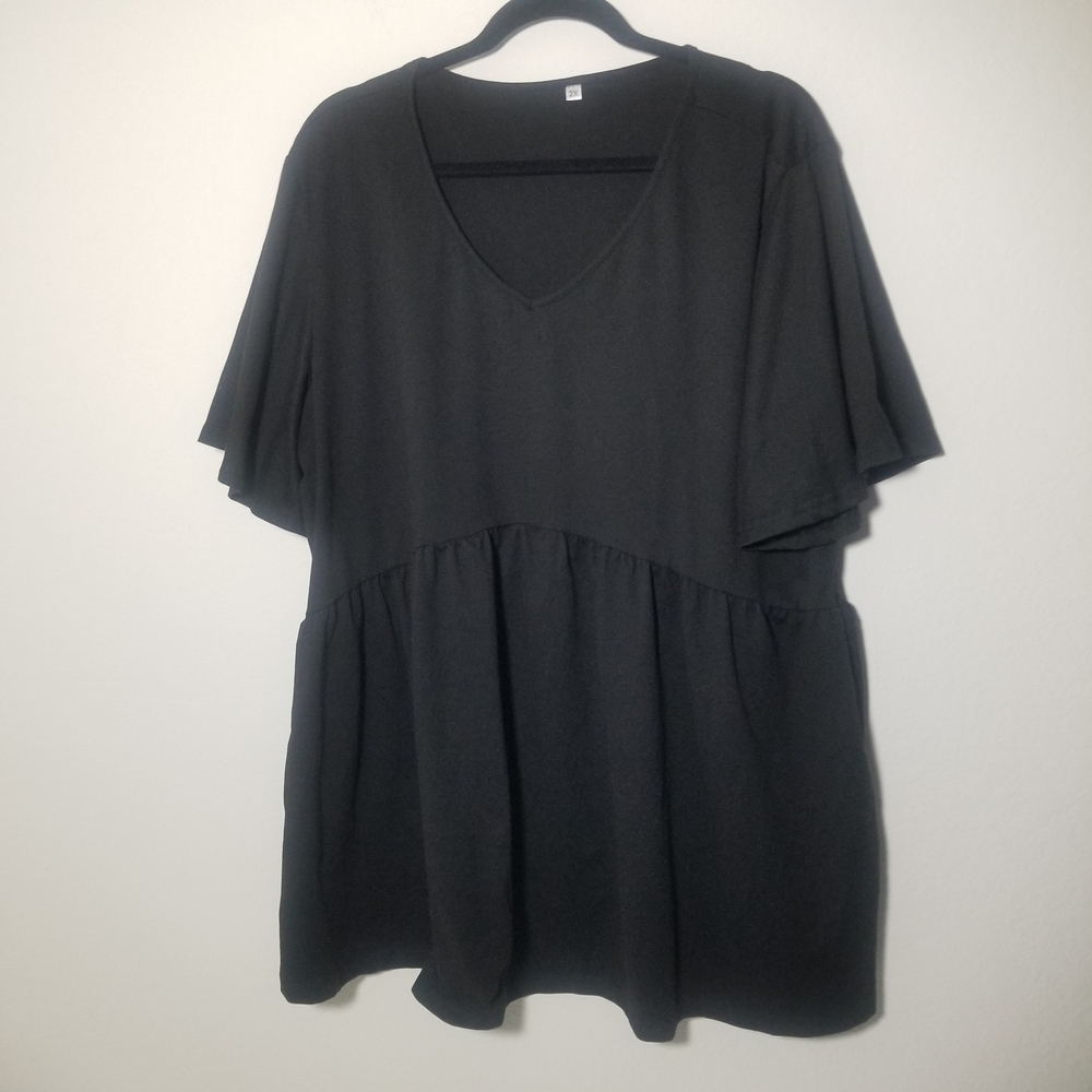 Black V-Neck Women's Top